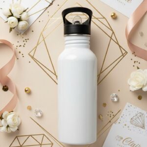 Gourde personnalisable grise pailletée ou blanche 600 ml avec paille intégrée