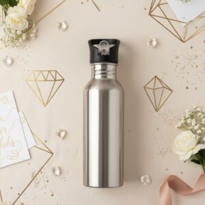 Gourde personnalisable grise pailletée 500 ml avec paille