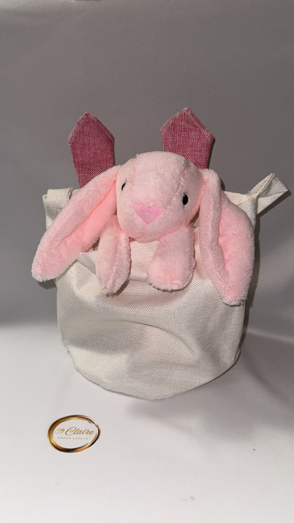Sac de Pâques avec oreilles de lapin personnalisé + peluche lapin – Sac enfant pour chasse aux œufs – Image 5