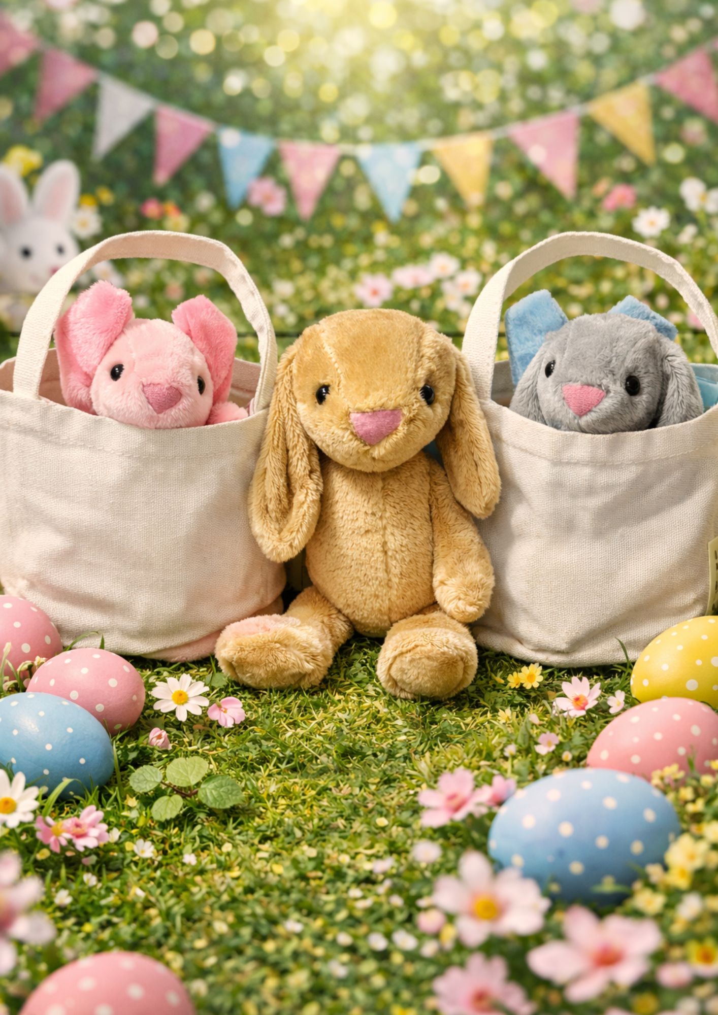 Sac de Pâques avec oreilles de lapin personnalisé + peluche lapin – Sac enfant pour chasse aux œufs
