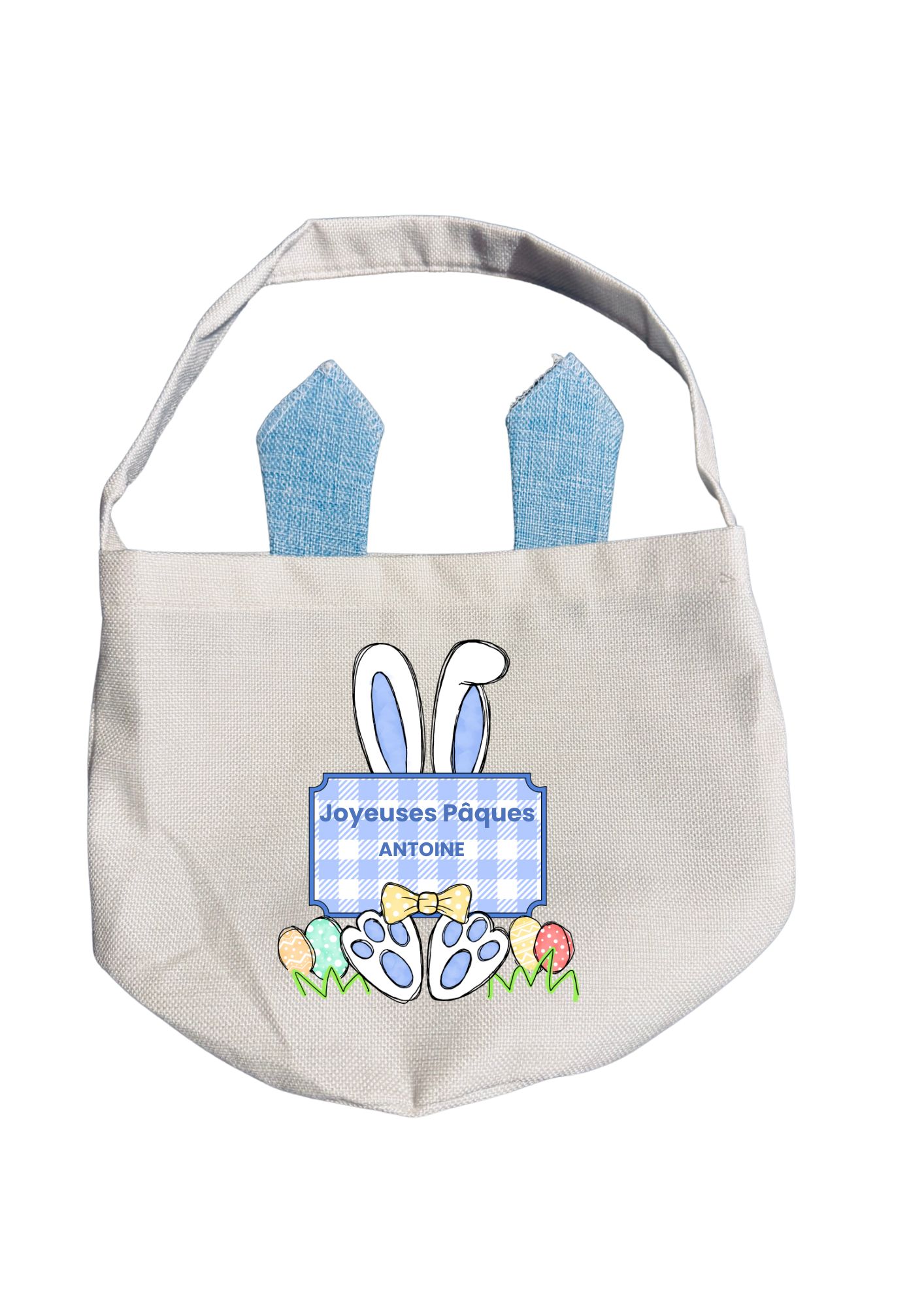 Sac de Pâques avec oreilles de lapin personnalisé + peluche lapin – Sac enfant pour chasse aux œufs – Image 17