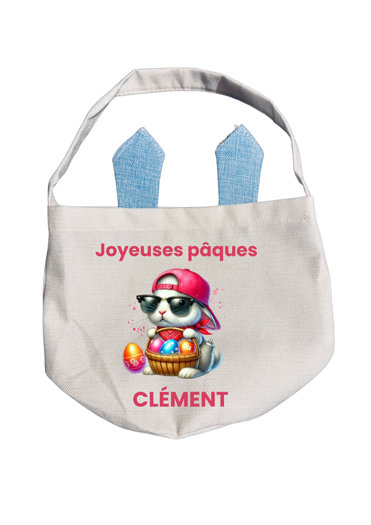 Sac de Pâques avec oreilles de lapin personnalisé + peluche lapin – Sac enfant pour chasse aux œufs – Image 16