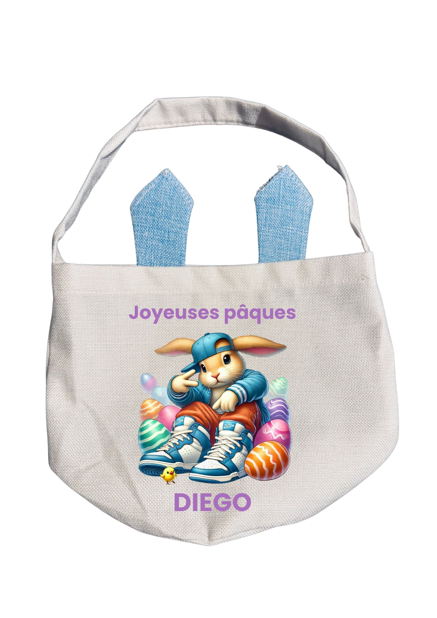 Sac de Pâques avec oreilles de lapin personnalisé + peluche lapin – Sac enfant pour chasse aux œufs – Image 15