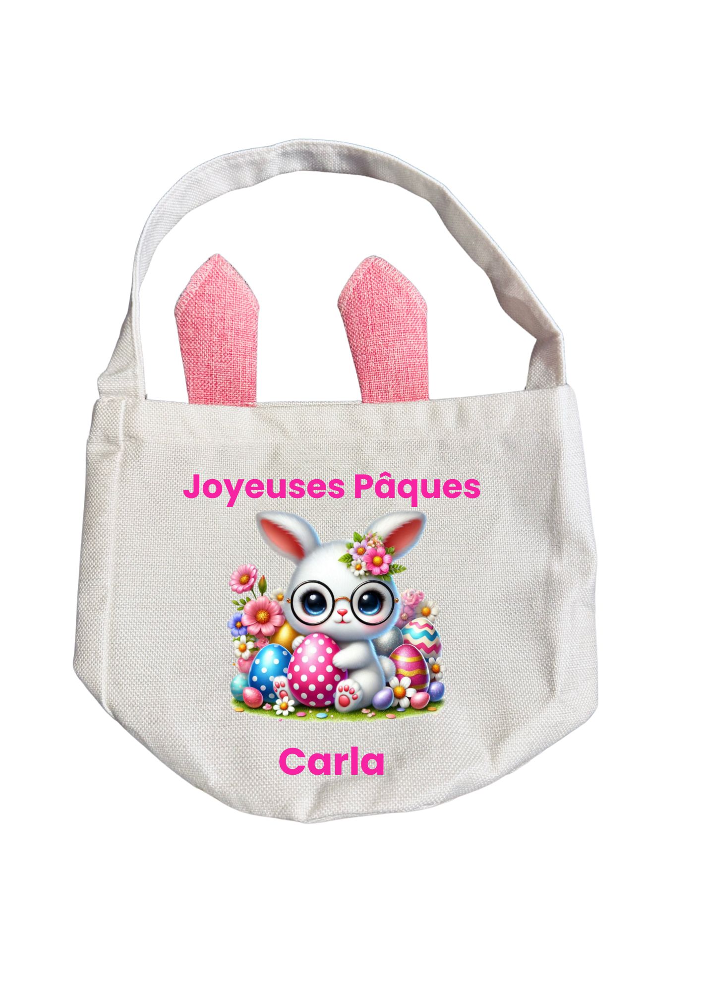 Sac de Pâques avec oreilles de lapin personnalisé + peluche lapin – Sac enfant pour chasse aux œufs – Image 12