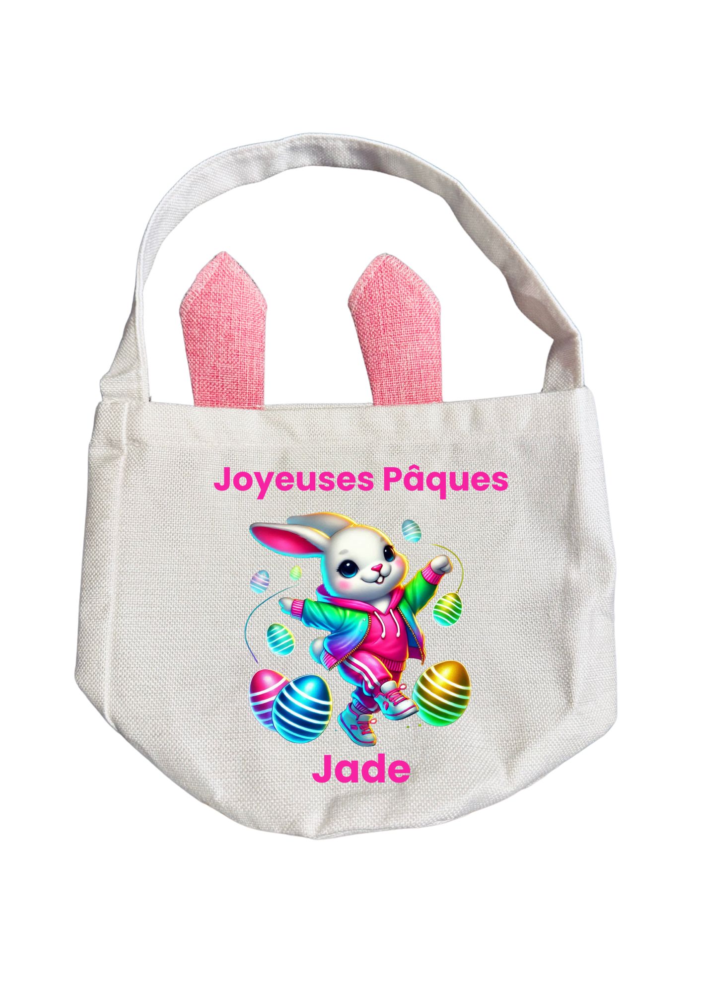 Sac de Pâques avec oreilles de lapin personnalisé + peluche lapin – Sac enfant pour chasse aux œufs – Image 11